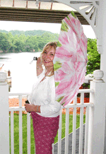 Joni holding a First Bloom fundraising umbrella a great gift